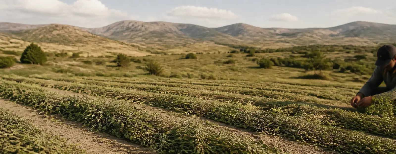 Rows of herbs being harvested in the Córdoba sierras