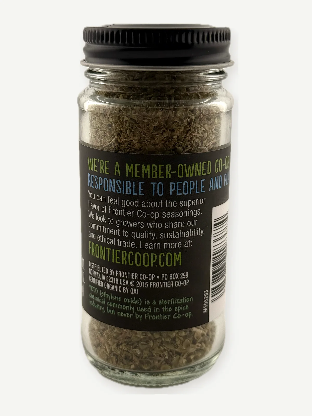 Back of Frontier Co-op organic oregano leaf package photographed for the Gaucho Ingredient Bench