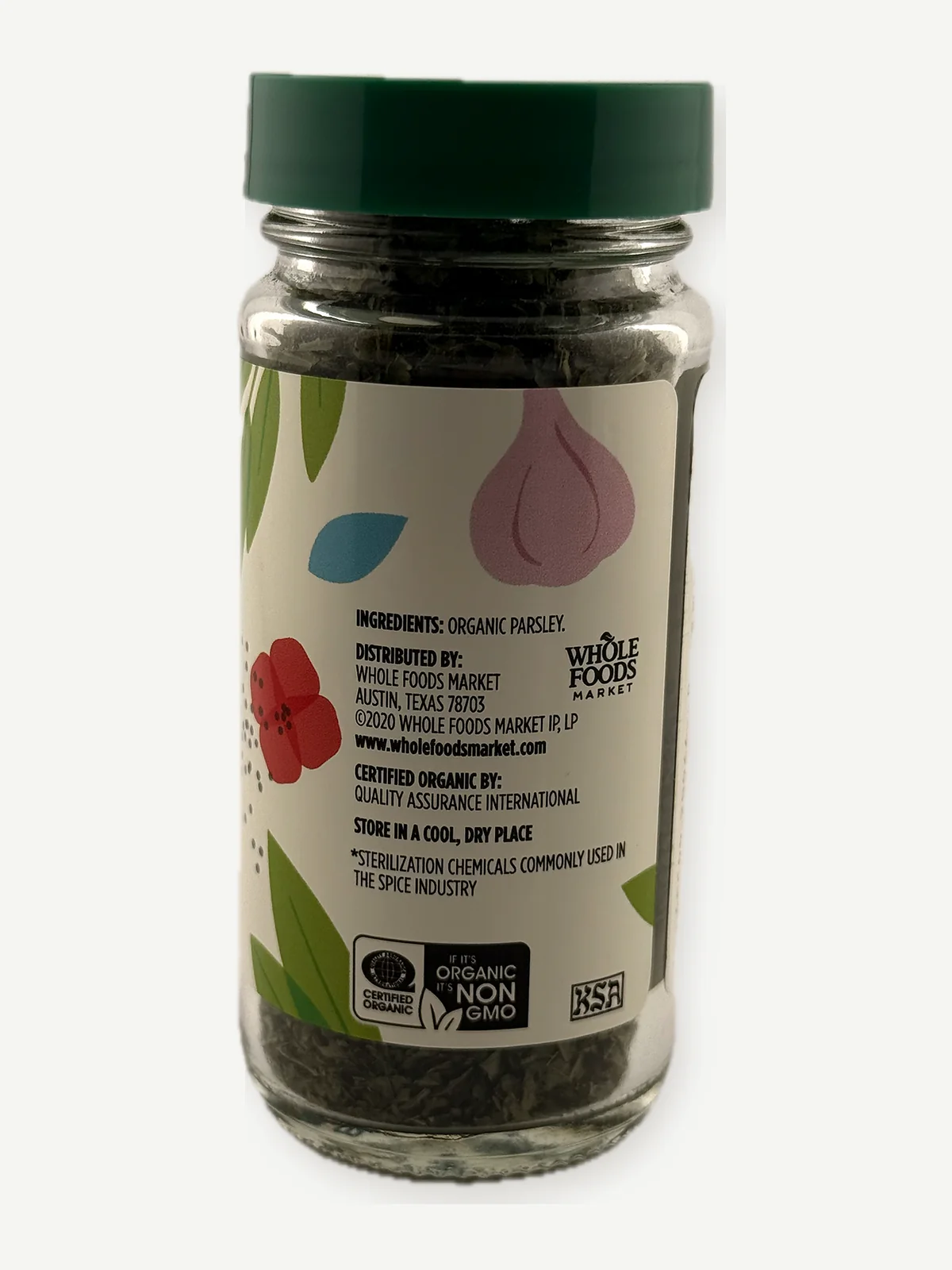 Back of 365 Whole Foods Market organic parsley package photographed for the Gaucho Ingredient Bench