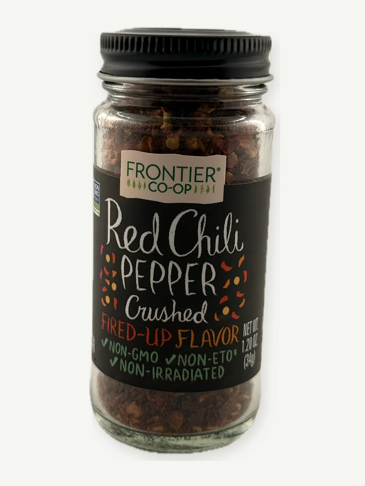 Front of Frontier Co-op crushed red chili pepper package photographed for the Gaucho Ingredient Bench