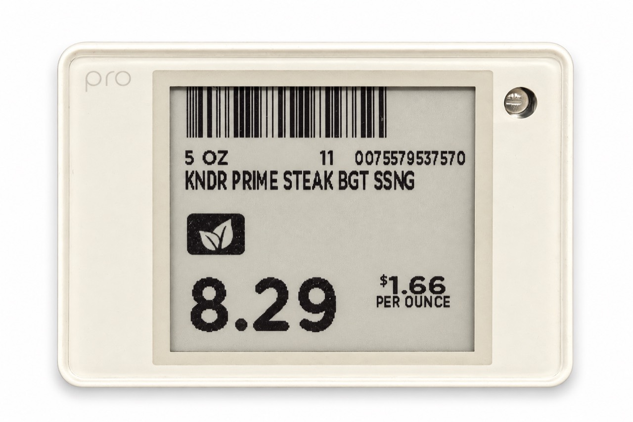 Matching 5 oz Kinder’s Prime Steak shelf tag showing $8.29 and $1.66 per ounce