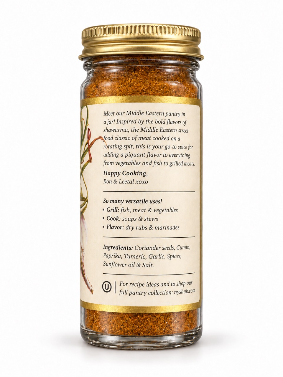 Back label with ingredients and suggested uses