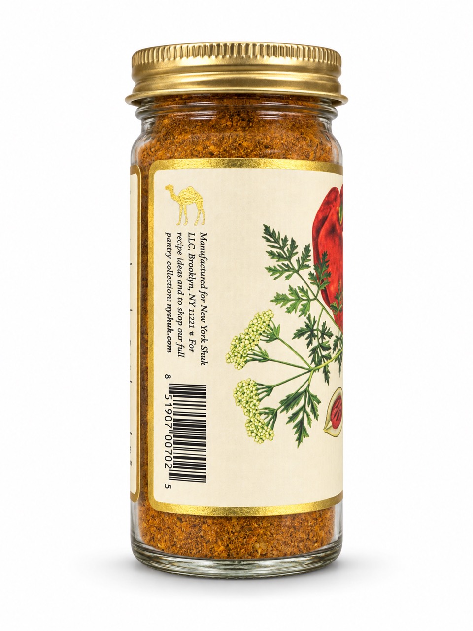 Side label with New York Shuk LLC information and barcode