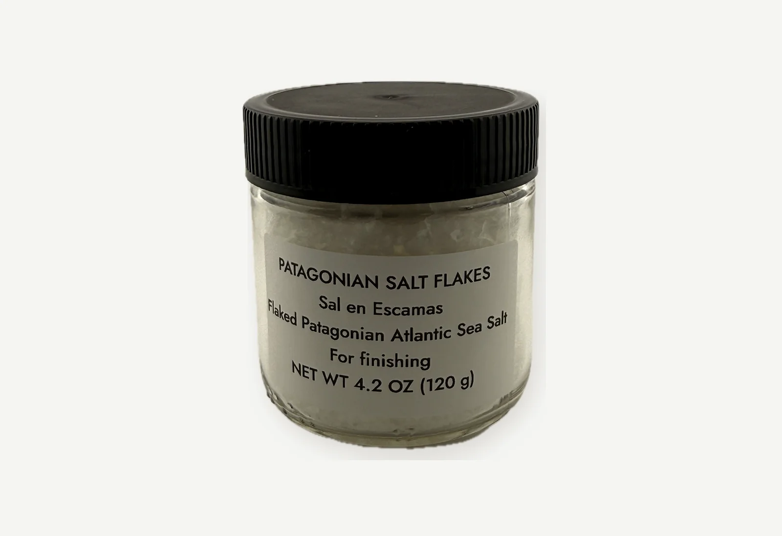 First working fill of Patagonian salt flakes in a temporary labelled jar