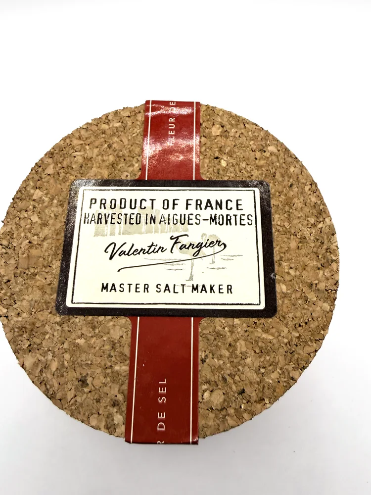 Cork lid printed Product of France, harvested in Aigues-Mortes, Valentin Fangier, Master Salt Maker