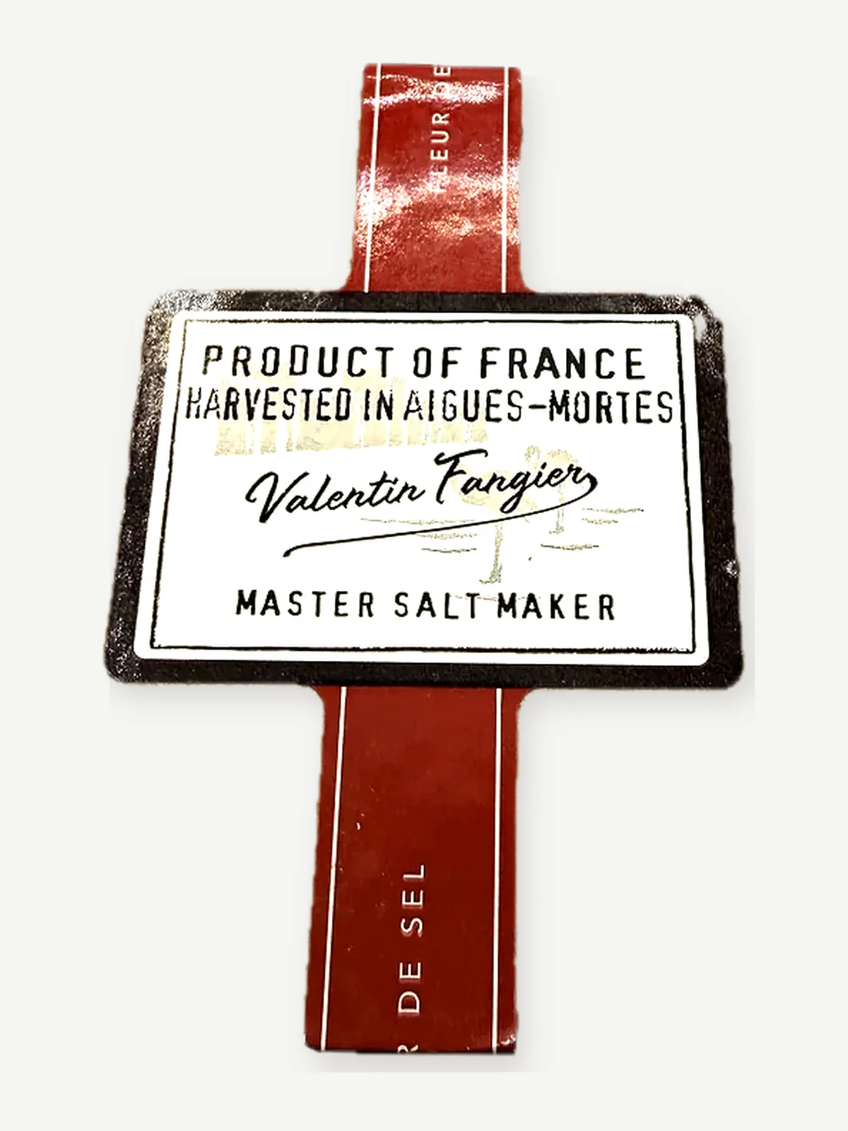 Cork lid printed Product of France, harvested in Aigues-Mortes, Valentin Fangier, Master Salt Maker