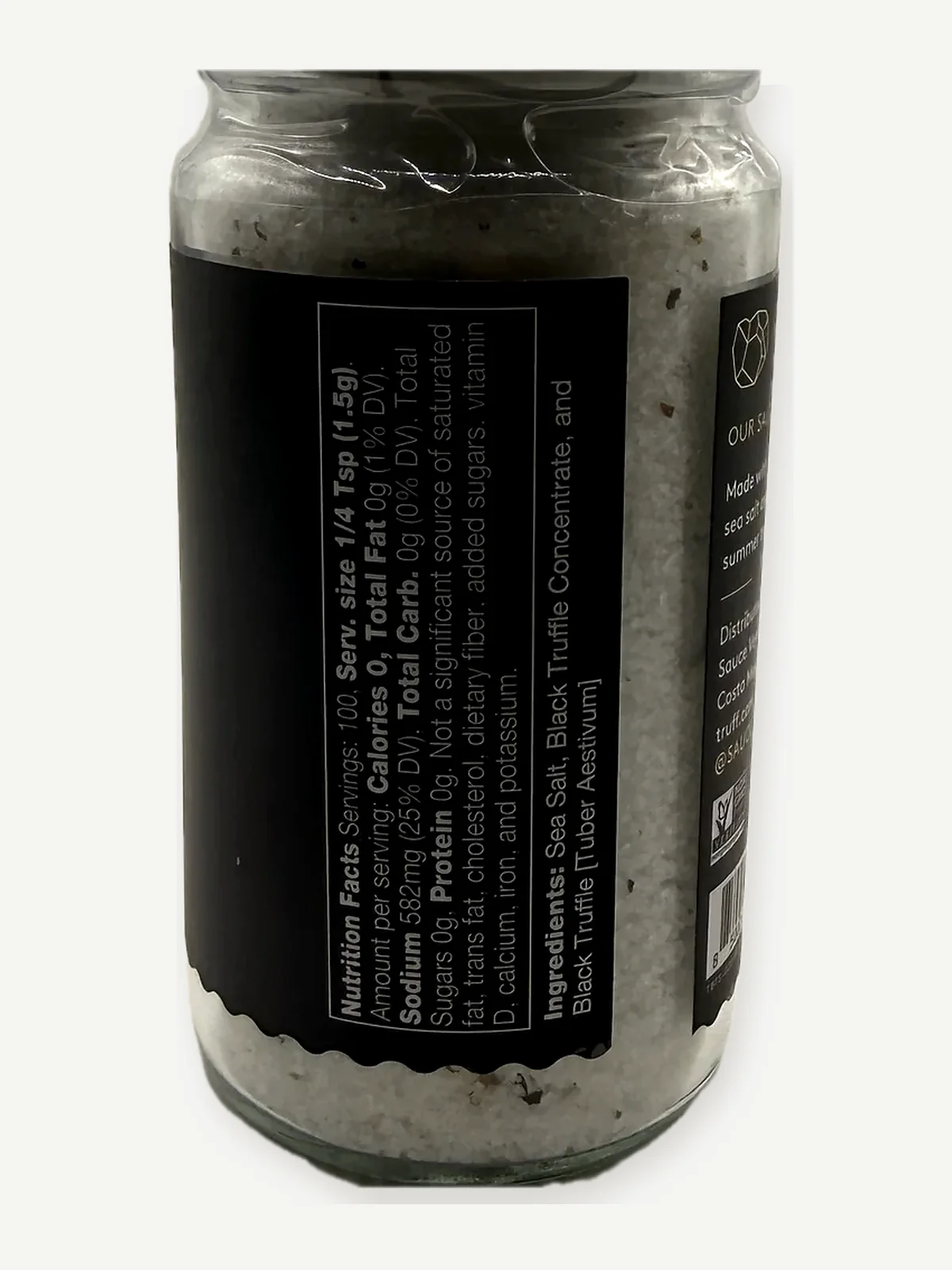 Nutrition Facts and three-item ingredient list on the TRUFF salt jar