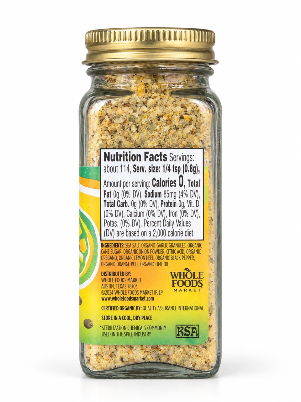 Cuban Mojo ingredient list, Nutrition Facts and Whole Foods Market distributor statement